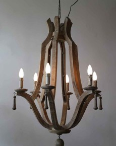 6 Light Wood Finished Chandelier