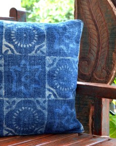 Flower and Star Indigo Block Printed Cushion